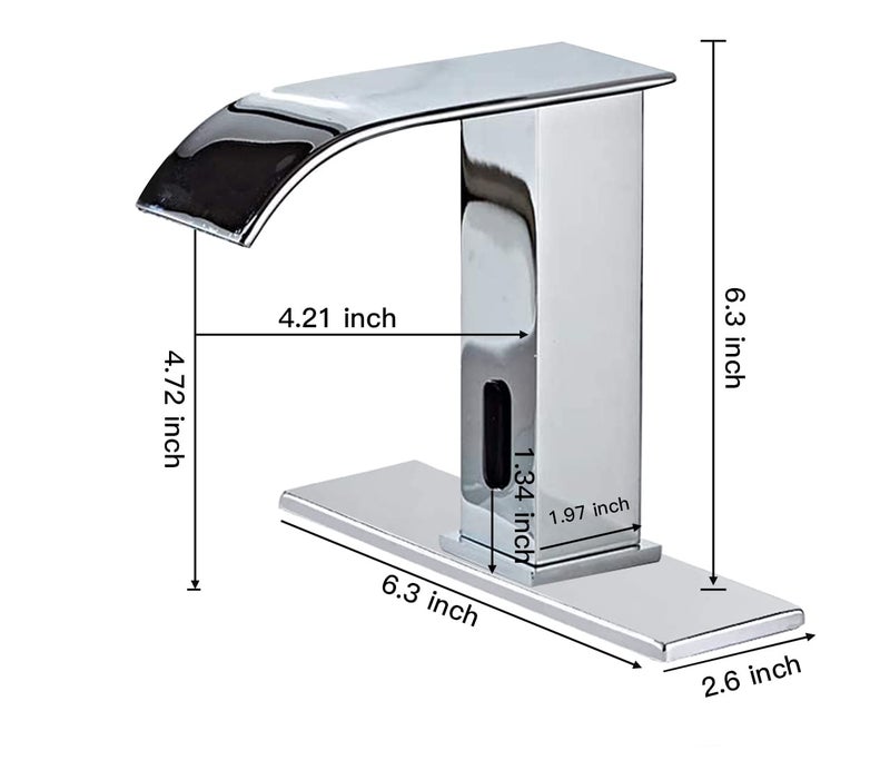 YCCUZA Dual Powered Automatic Touchless Bathroom Faucet Sensor Waterfall Chrome Bathroom Sink Faucet Electronic Motion Sensor Activated Hands-Free Vanity - Image 3
